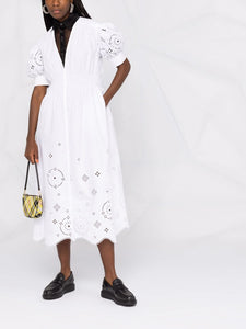 SMOCK DRESS BRODERIE ANGLAISE BRIGHT WHITE
