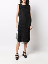 Load image into Gallery viewer, FRINGE SLEEVELESS TWO LAYER DRESS JACQUARD ORGANZA BLACK
