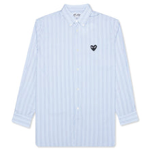 Load image into Gallery viewer, MULTIPLE BLUE STRIPE SHIRT WITH BLACK HEART
