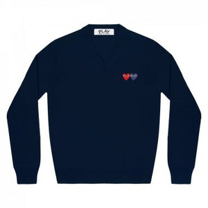 NAVY SWEATER WITH DOUBLE EMBROIDERED HEARTS