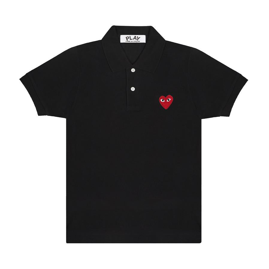 BLACK POLO WITH EMBROIDERED HEART