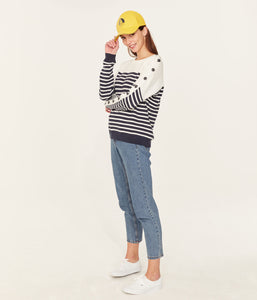 BRETON SWEATER WITH BUTTON SLEEVE DETAIL