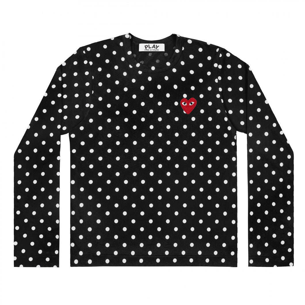 BLACK POLKA DOT LONG SLEEVE T-SHIRT WITH EMBROIDERED HEART