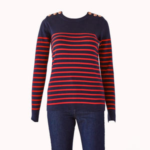 STRIPED COTTON SAILOR SWEATER RED/NAVY