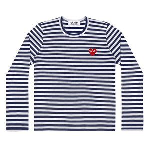 FITTED NAVY STRIPE LONG SLEEVE T-SHIRT RED EMBROIDERED HEART