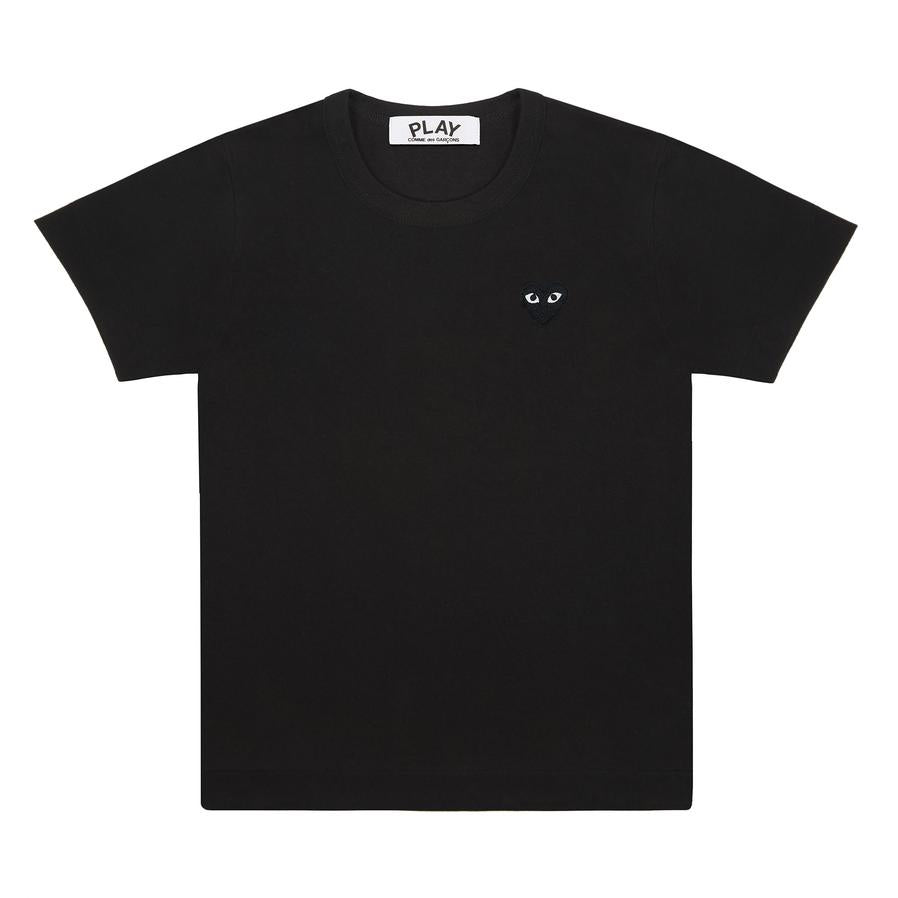 FITTED BLACK T-SHIRT WITH BLACK EMBROIDERED HEART