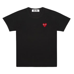 FITTED BLACK T-SHIRT WITH RED EMBROIDERED HEART