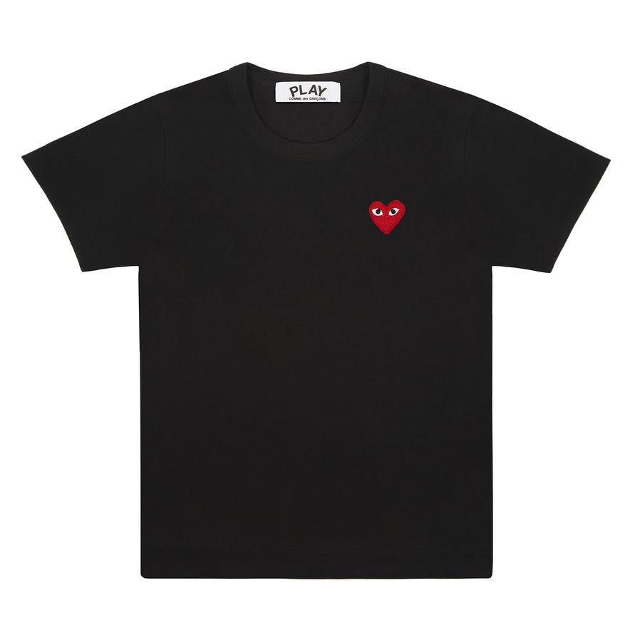FITTED BLACK T-SHIRT WITH RED EMBROIDERED HEART