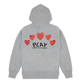 GREY ZIPPED HOODIE WITH 5 HEARTS ON BACK