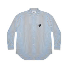 Load image into Gallery viewer, PINSTRIPE SHIRT EMBROIDERED BLACK HEART
