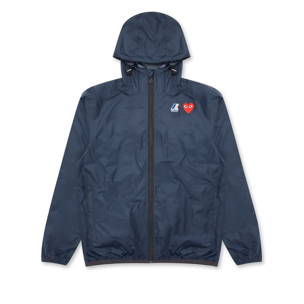 K-WAY X CDG FITTED NAVY ZIPPED RAINCOAT