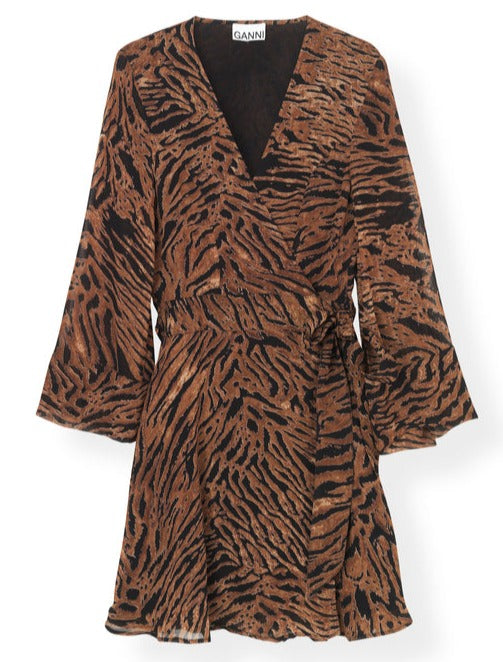 MINI WRAP DRESS PRINTED GEORGETTE TIGER