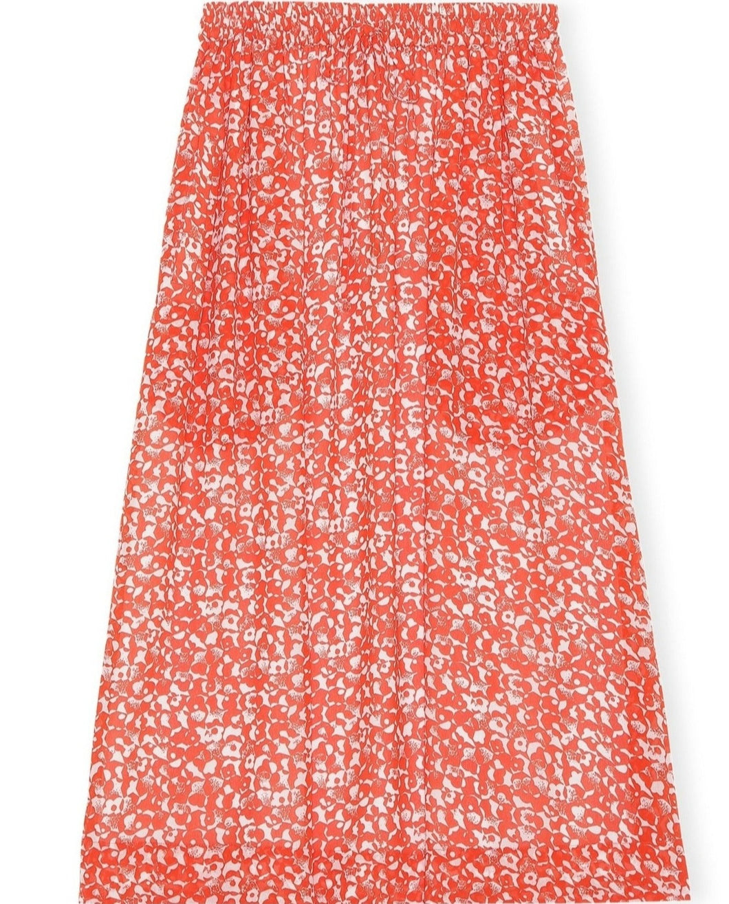 PRINTED LIGHT CREPE ELASTICATED MAXI SKIRT RECYCLED POLYESTER MINI FLORAL ORANGEDOT