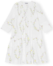 Load image into Gallery viewer, PRINTED COTTON GATHERED PANEL V-NECK DRESS BRIGHT WHITE
