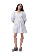 Load image into Gallery viewer, BRODERIE ANGLAISE PUFF SLEEVE MINI DRESS ILLUSION BLUE
