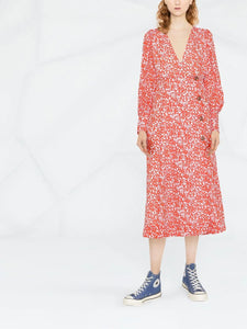 PRINTED LIGHT CREPE DEEP V NECK WRAP DRESS RECYCLED POLYESTER MINI