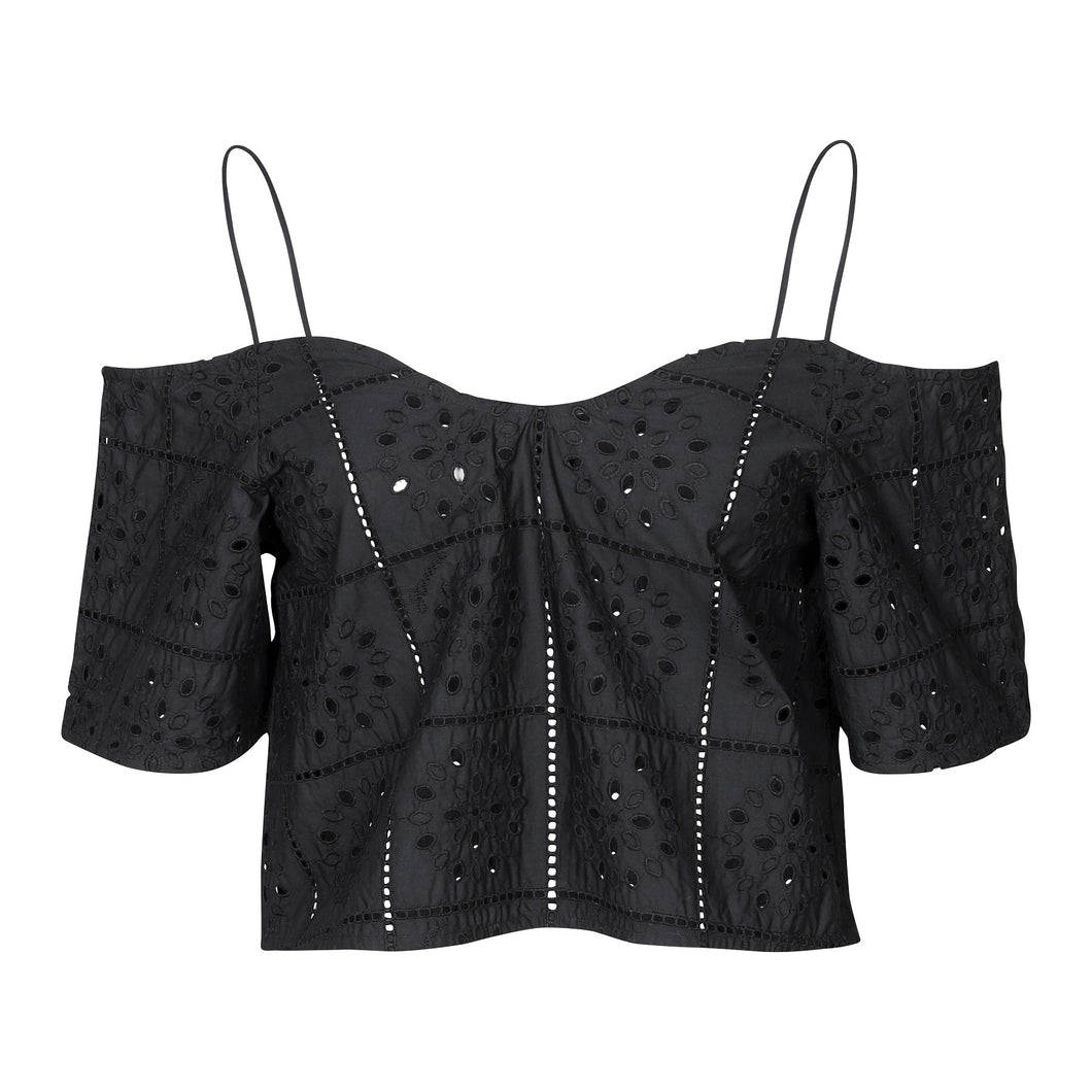 BRODERIE ANGLAISE TOP BLACK