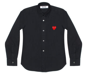 BLACK SHIRT WITH EMBROIDERED RED HEART