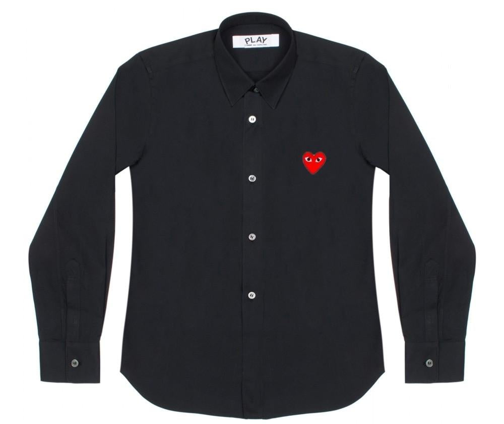 BLACK SHIRT WITH EMBROIDERED RED HEART
