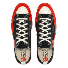 BLACK LOW TOP HEART PRINT RED SOLE CONVERSE