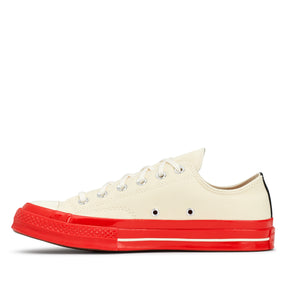 WHITE LOW TOP HEART PRINT RED SOLE CONVERSE