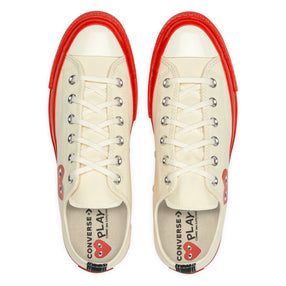 WHITE LOW TOP HEART PRINT RED SOLE CONVERSE