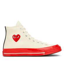Load image into Gallery viewer, WHITE HIGH TOP HEART PRINT RED SOLE CONVERSE
