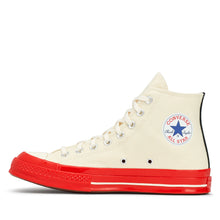 Load image into Gallery viewer, WHITE HIGH TOP HEART PRINT RED SOLE CONVERSE
