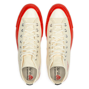 WHITE HIGH TOP HEART PRINT RED SOLE CONVERSE