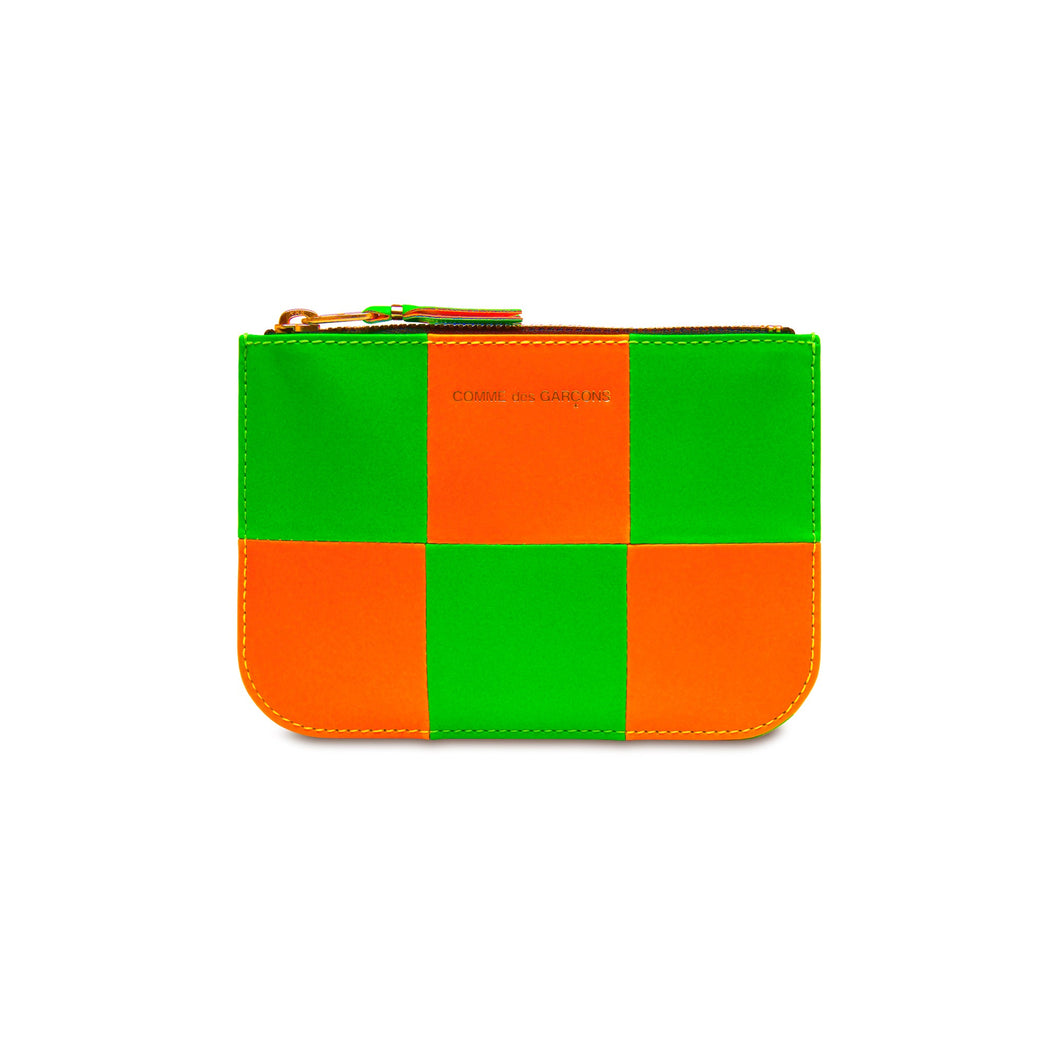 SMALL POUCH FLUO SQUARES ORANGE/GREEN