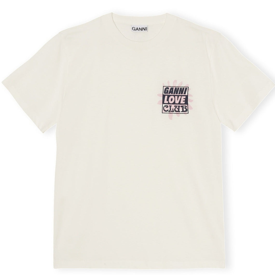 BASIC JERSEY O-NECK RELAXED T-SHIRT LOVECLUB PRINT ORGANIC COTTON EGRET