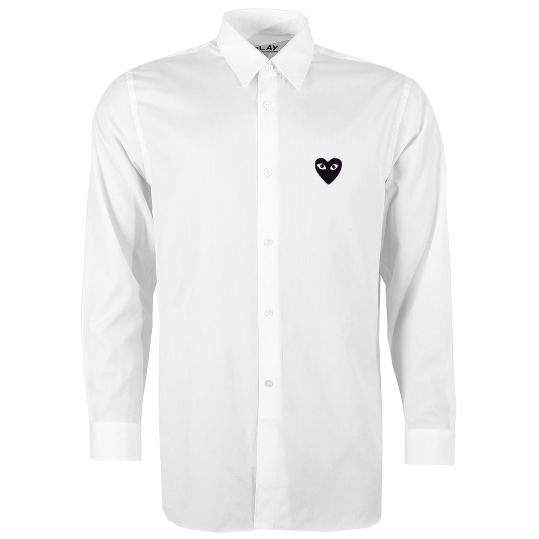 WHITE SHIRT WITH EMBROIDERED BLACK HEART