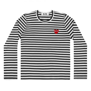BLACK STRIPE LONGSLEEVE T-SHIRT RED EMBROIDERED HEART