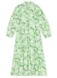 ganni island green dress Printed Mesh Long Dress