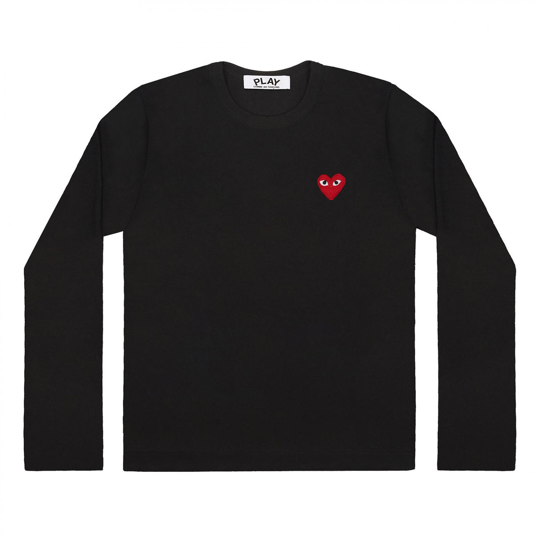 BLACK LONG SLEEVE T-SHIRT RED EMBROIDERED HEART
