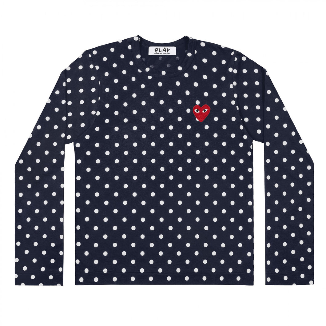 NAVY POLKA DOT LONG SLEEVE T-SHIRT WITH EMBROIDERED HEART