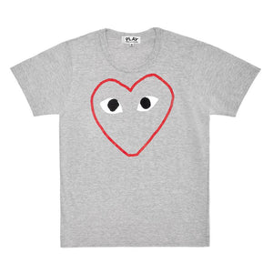 GREY T-SHIRT WITH PRINTED RED OUTLINE HEART