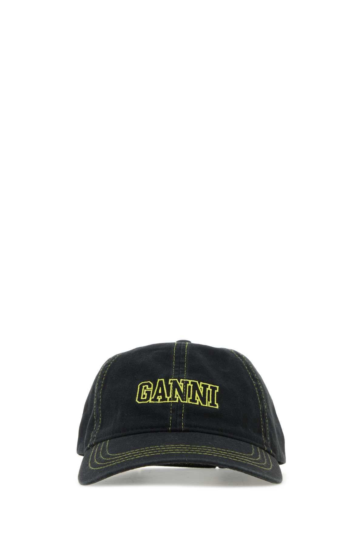 GANNI CAP HAT BLACK WITH YELLOW STITCHING – Maison Mara