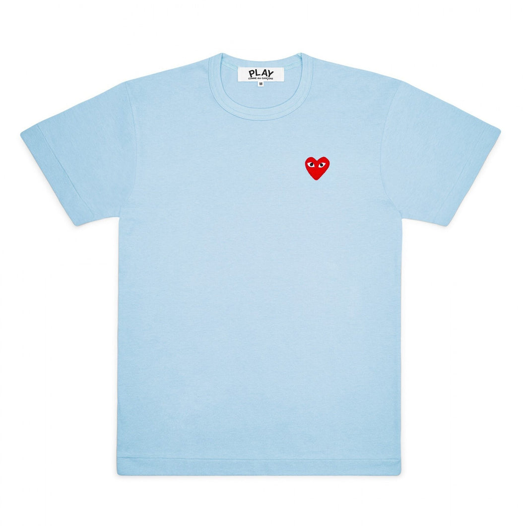 PALE BLUE T-SHIRT WITH EMBROIDERED RED HEART