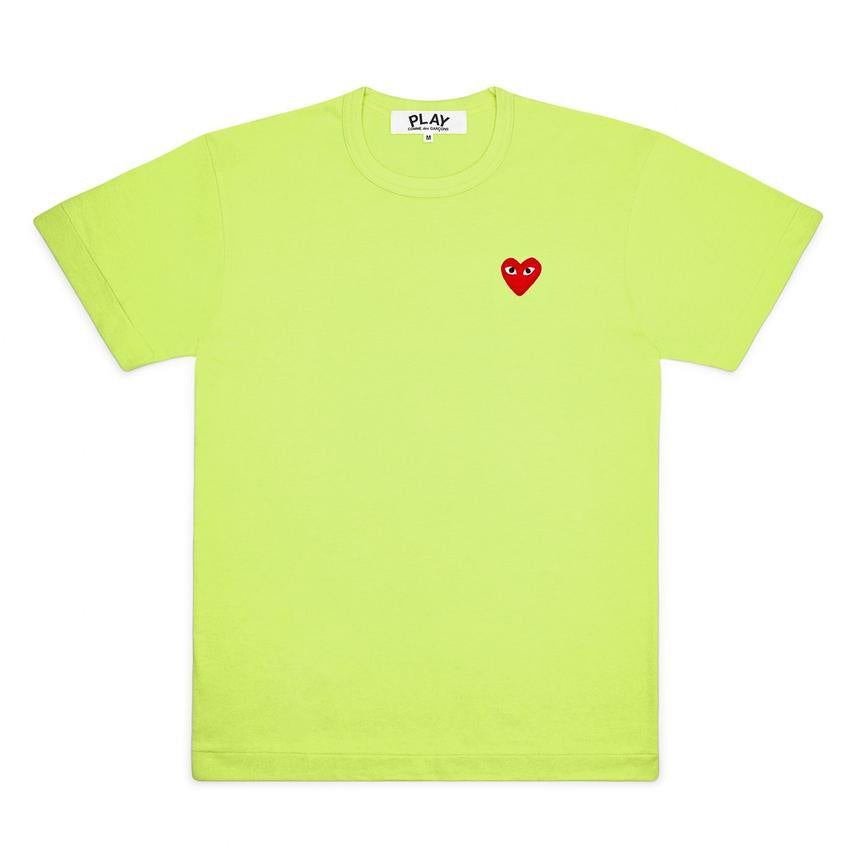 NEON GREEN T-SHIRT WITH EMBROIDERED RED HEART