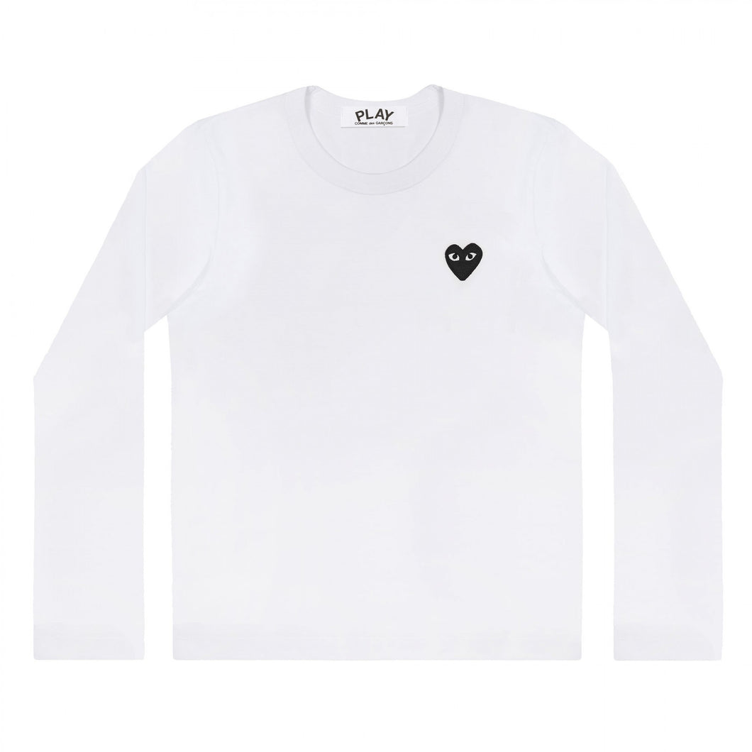 WHITE LONG SLEEVE T-SHIRT BLACK EMBROIDERED HEART