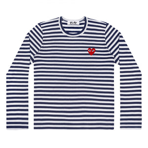 NAVY STRIPE LONG SLEEVE T-SHIRT RED EMBROIDERED HEART