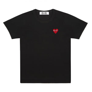 BLACK T-SHIRT WITH RED EMBROIDERED HEART