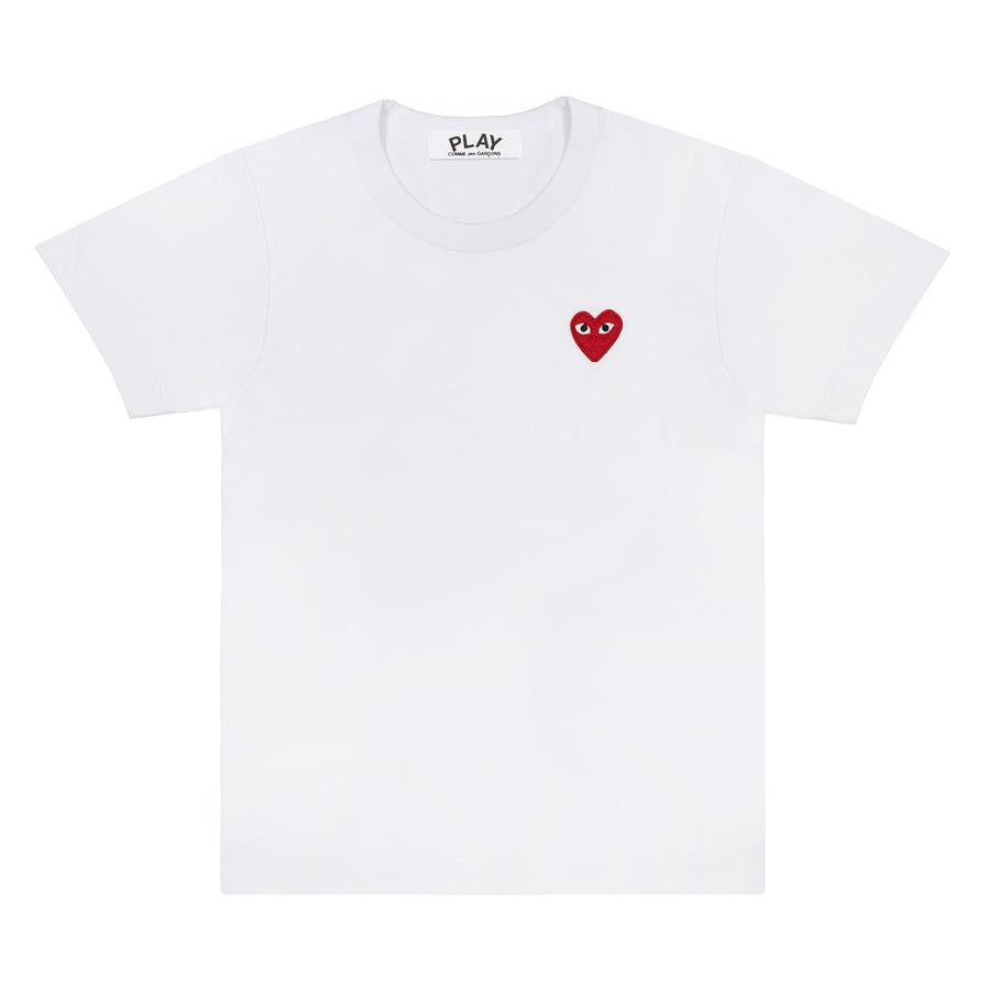 FITTED WHITE T-SHIRT WITH RED EMBROIDERED HEART