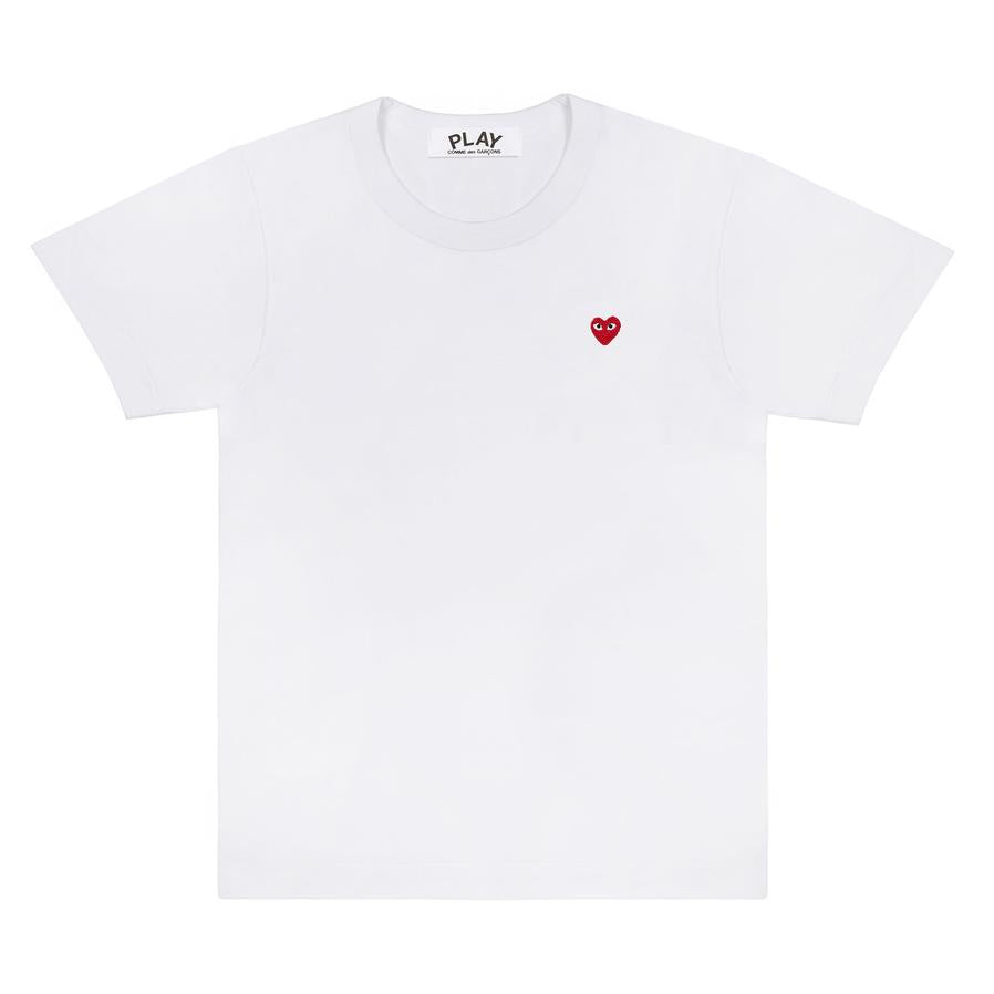 FITTED WHITE T-SHIRT WITH MINI EMBROIDERED RED HEART