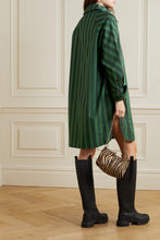 Load image into Gallery viewer, OVERSIZED SHIRT DRESS STRIPE COTTON DARK GREEN
