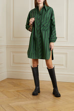 Load image into Gallery viewer, OVERSIZED SHIRT DRESS STRIPE COTTON DARK GREEN
